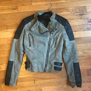 F21 Green & black leather jacket w silver hardware
